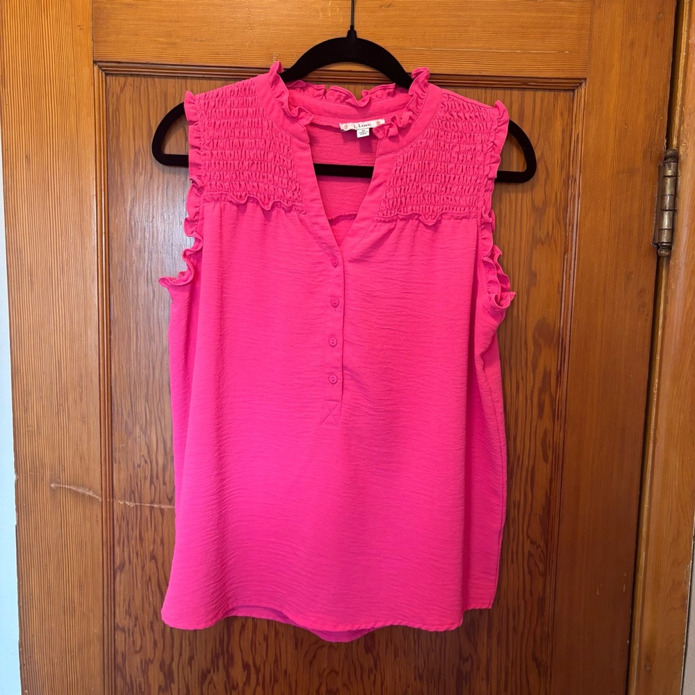 Pink Women's Sleeveless Ruffle Smocked Tank Top